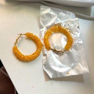 Sparkling Yellow Beaded Hoop Earrings